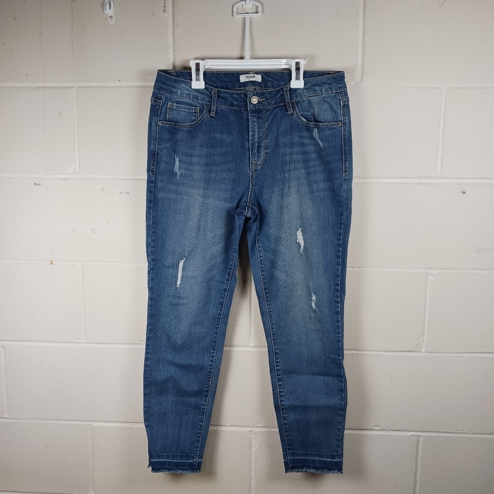 Kensie Mid Rise Skinny Ankle Raw Hem Jeans Womens Sz 10/30‎ Distressed Stretch